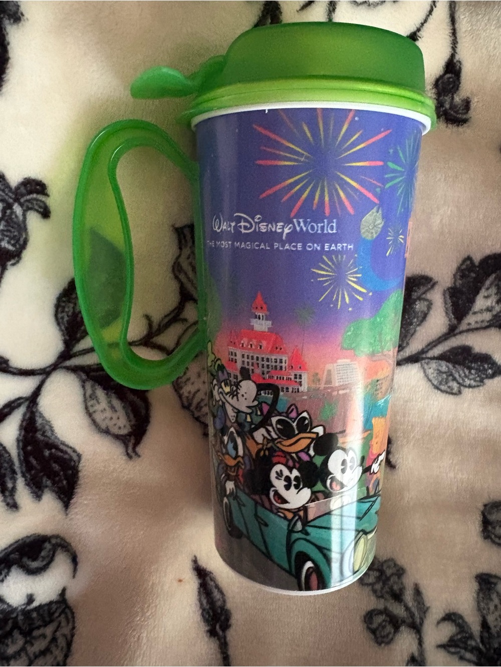 Disney World Travel Mug with Green Lid & Handle